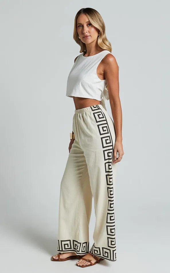 Showpo Marie Pants 8211 Elasticated Linen Look Pants In Beige Geo Women Pants
