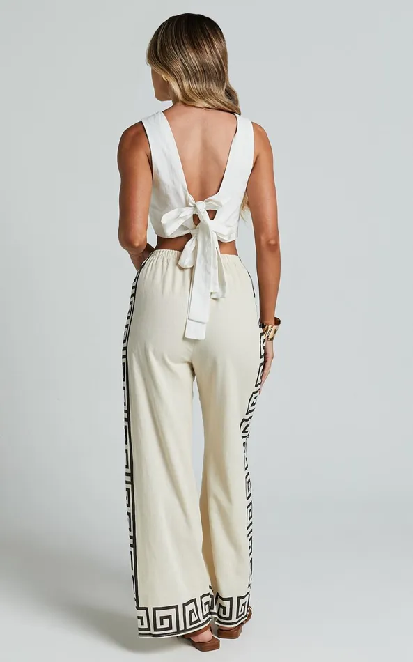Showpo Marie Pants 8211 Elasticated Linen Look Pants In Beige Geo Women Pants