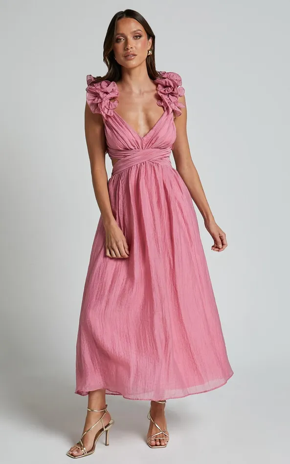 Showpo Marielly Maxi Dress 8211 Side Cut Out V Neck Ruffle Detail Sleeve Dress In Pink Women Dresses Showpo Marielly Maxi Dress 8211 Side Cut Out V Neck Ruffle Detail Sleeve Dress In Pink Women Dresses