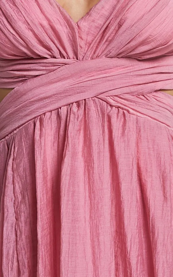 Showpo Marielly Maxi Dress 8211 Side Cut Out V Neck Ruffle Detail Sleeve Dress In Pink Women Dresses