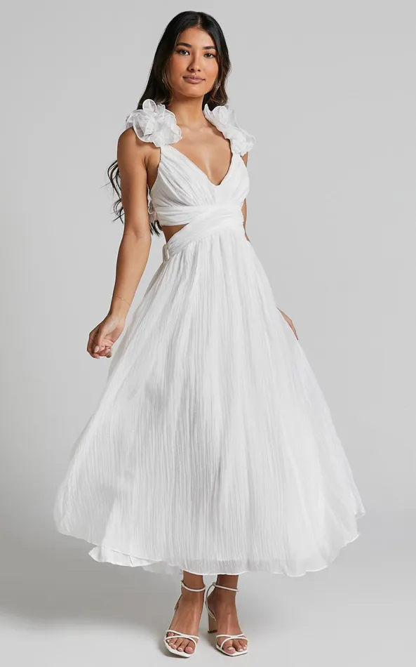 Showpo Marielly Maxi Dress 8211 Side Cut Out V Neck Ruffle Detail Sleeve Dress In White Women Curve Clothes Showpo Marielly Maxi Dress 8211 Side Cut Out V Neck Ruffle Detail Sleeve Dress In White Women Curve Clothes