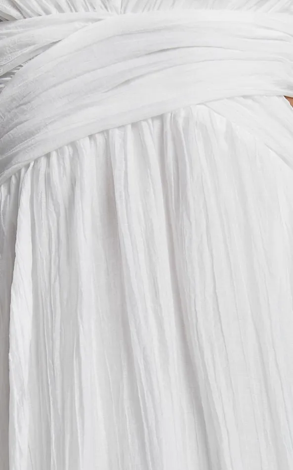 Showpo Marielly Maxi Dress 8211 Side Cut Out V Neck Ruffle Detail Sleeve Dress In White Women Curve Clothes