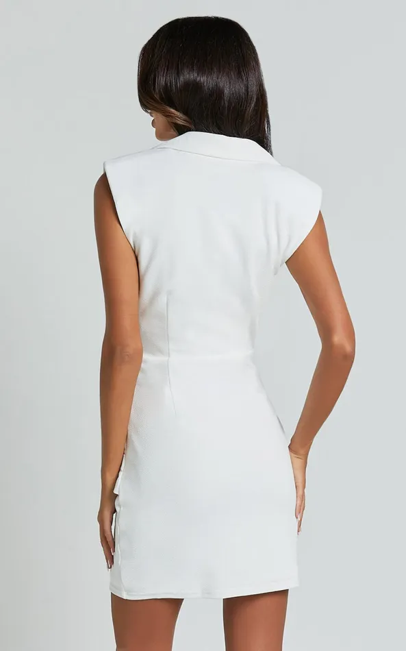 Showpo Marielyn Mini Dress 8211 Collared Sleeveless Draped Dress In White Women Dresses
