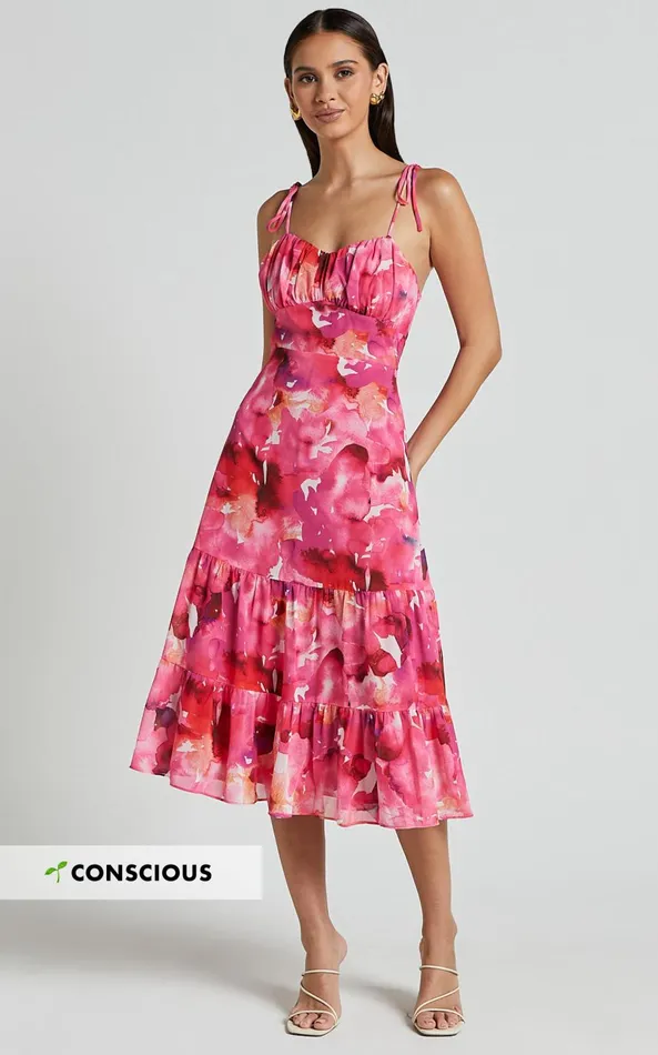 Showpo Marina Midi Dress 8211 Tie Shoulder Ruched Bust Dress In Evie Print Women Dresses Showpo Marina Midi Dress 8211 Tie Shoulder Ruched Bust Dress In Evie Print Women Dresses