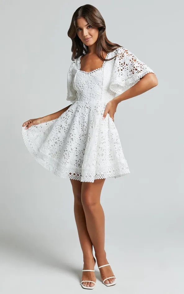 Showpo Marisole Mini Dress 8211 A Line Flutter Sleeve Lace Dress In White Women Dresses Showpo Marisole Mini Dress 8211 A Line Flutter Sleeve Lace Dress In White Women Dresses