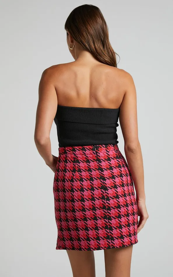 Showpo Marjoe Mini Skirt 8211 A Line High Waist Textured Skirt In Pink And Black Check Women Skirts