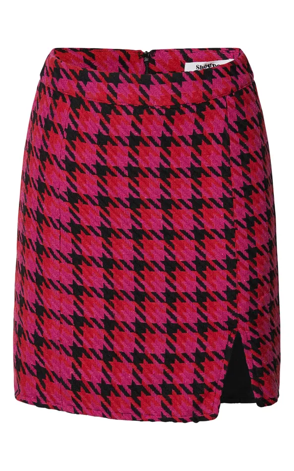 Showpo Marjoe Mini Skirt 8211 A Line High Waist Textured Skirt In Pink And Black Check Women Skirts