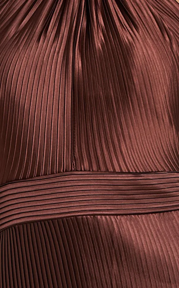 Showpo Marlette Midi Dress 8211 Pleated Open Back Halter Dress In Chocolate Women Dresses