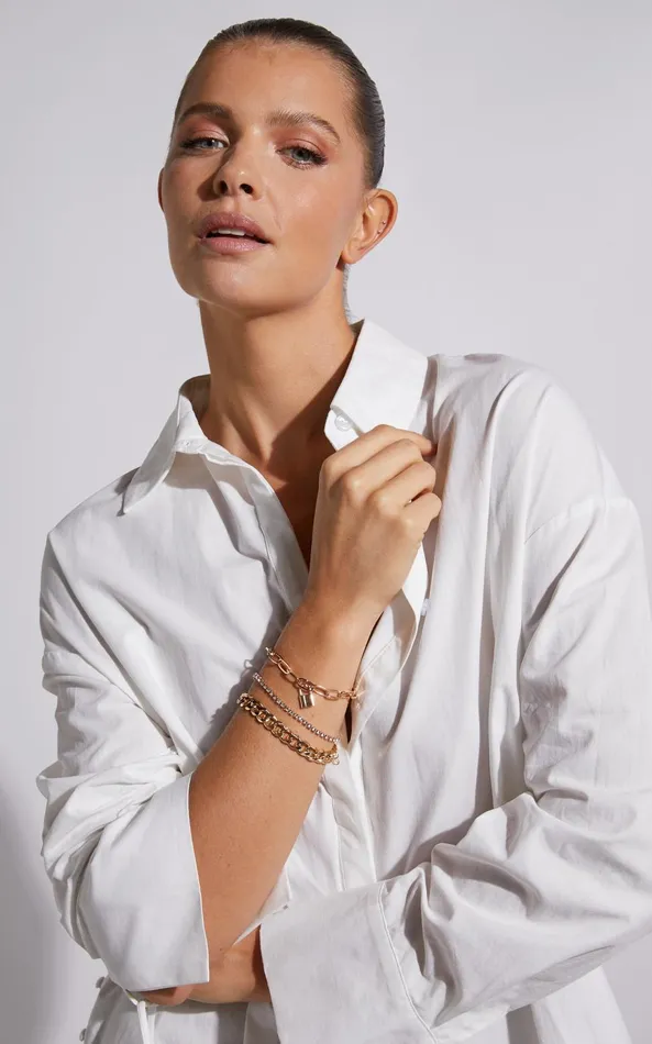 Showpo Marley Chain Lock Multipack Bracelet In Gold Women Bracelets