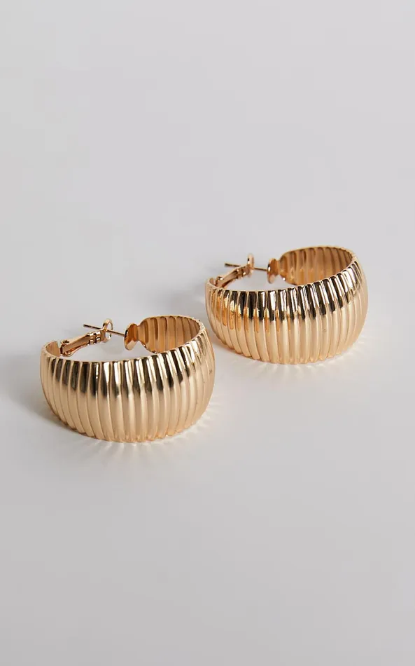Showpo Marsellie Textured Hoop Earring In Gold Women Earrings