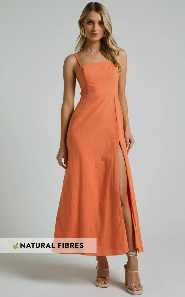 Showpo Marsha Midi Dress 8211 High Split Slip Dress In Orange Women Dresses