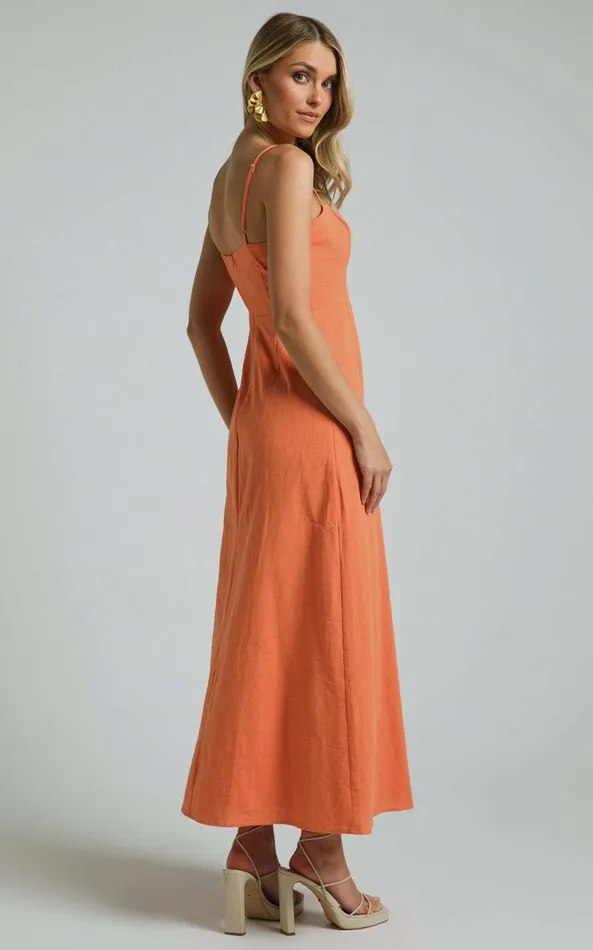 Showpo Marsha Midi Dress 8211 High Split Slip Dress In Orange Women Dresses