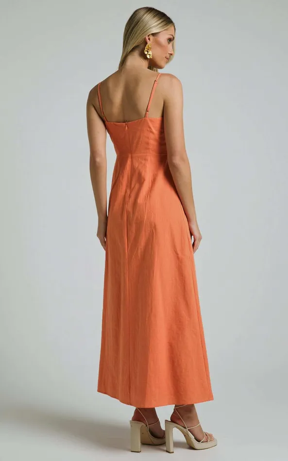Showpo Marsha Midi Dress 8211 High Split Slip Dress In Orange Women Dresses