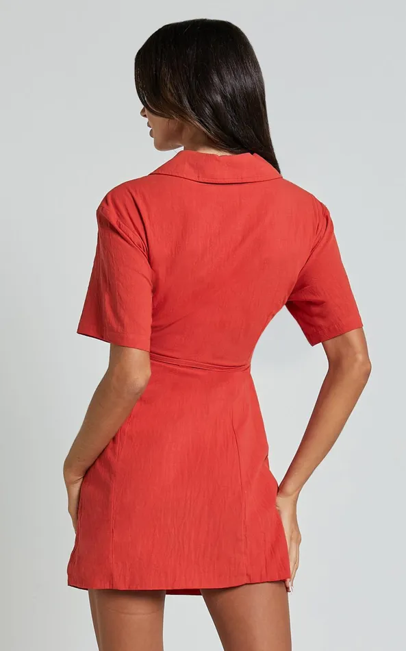 Showpo Marsha Mini Dress 8211 Cut Out Short Sleeve Dress In Burnt Orange Women Dresses