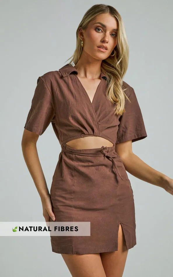 Showpo Marsha Mini Dress 8211 Cut Out Short Sleeve Dress In Chocolate Women Dresses