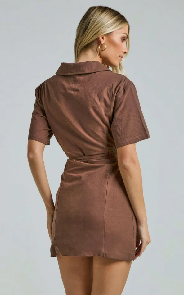 Showpo Marsha Mini Dress 8211 Cut Out Short Sleeve Dress In Chocolate Women Dresses