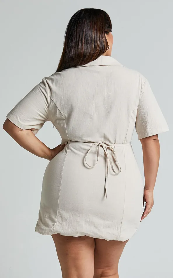 Showpo Marsha Mini Dress 8211 Cut Out Short Sleeve Dress In Natural Women Curve Clothes
