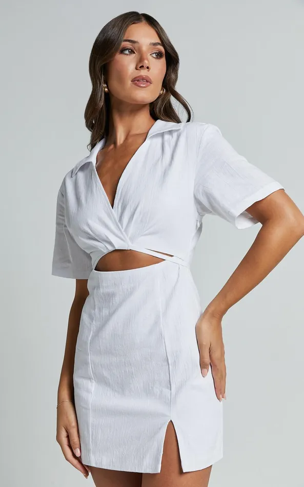 Showpo Marsha Mini Dress 8211 Cut Out Short Sleeve Dress In White Women Curve Clothes