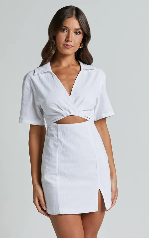 Showpo Marsha Mini Dress 8211 Cut Out Short Sleeve Dress In White Women Curve Clothes