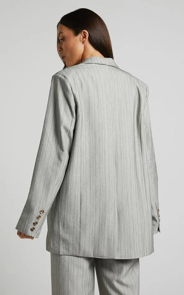 Showpo Maryanne Blazer 8211 Oversized Blazer In Grey Pinstripe Women Jackets and Coats Showpo Maryanne Blazer 8211 Oversized Blazer In Grey Pinstripe Women Jackets and Coats