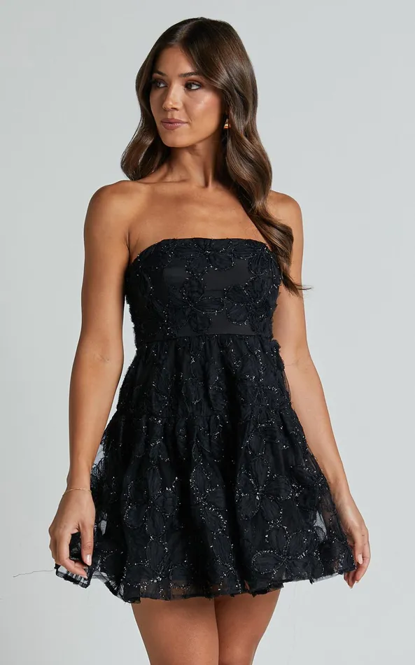 Showpo Marzy Mini Dress 8211 Strapless Floral Detail Lace Fit And Flare Dress In Black Women Dresses Showpo Marzy Mini Dress 8211 Strapless Floral Detail Lace Fit And Flare Dress In Black Women Dresses