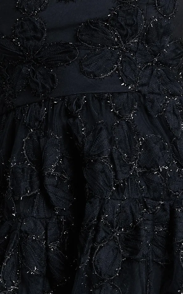 Showpo Marzy Mini Dress 8211 Strapless Floral Detail Lace Fit And Flare Dress In Black Women Dresses