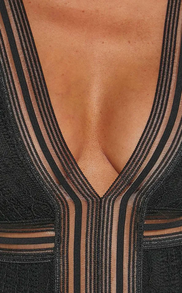 Showpo Masharie Bodysuit 8211 Plunge Neck Open Back Lace Bodysuit In Black Women Curve Clothes