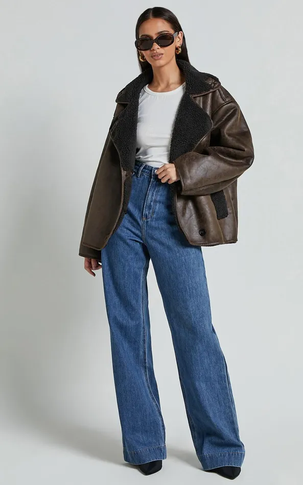 Showpo Matilda Jacket 8211 PU Borg Collar Jacket In Brown Women Jackets and Coats Showpo Matilda Jacket 8211 PU Borg Collar Jacket In Brown Women Jackets and Coats