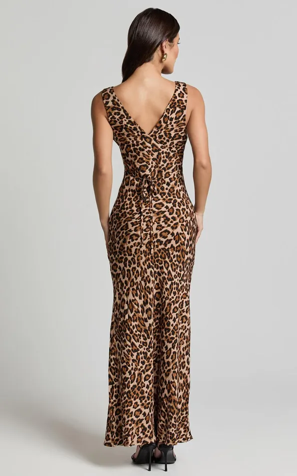 Showpo Mauriel Midi Dress 8211 Deep V Gathered Bust Slip Dress In Leopard Print Women Dresses