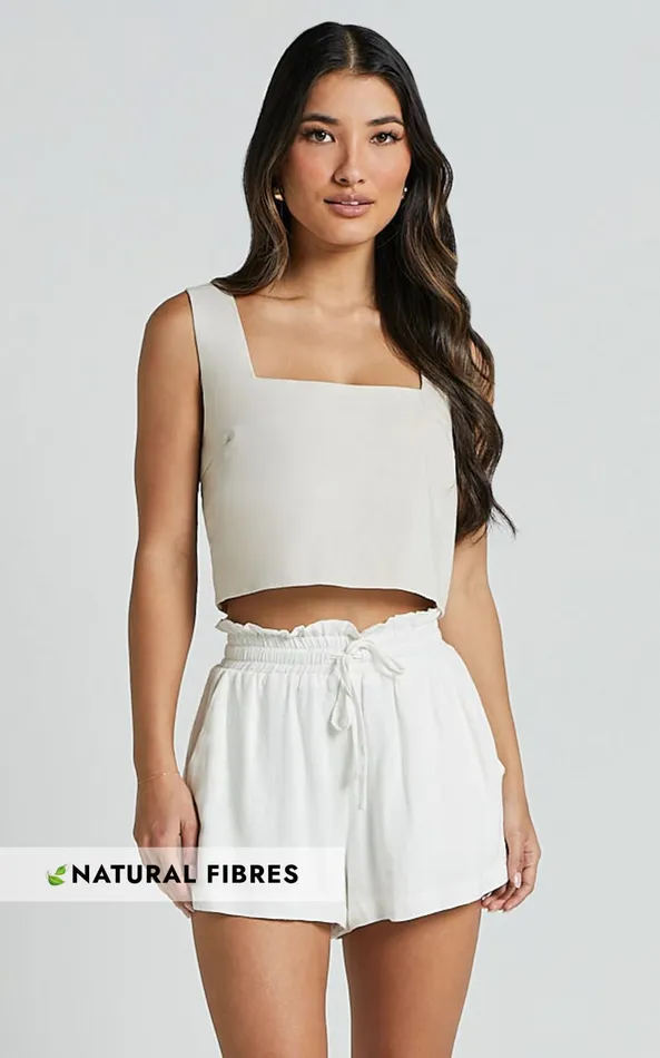Showpo Mavi Shorts 8211 Drawstring Paper Bag Relaxed Linen Look Shorts In White Women Shorts Showpo Mavi Shorts 8211 Drawstring Paper Bag Relaxed Linen Look Shorts In White Women Shorts