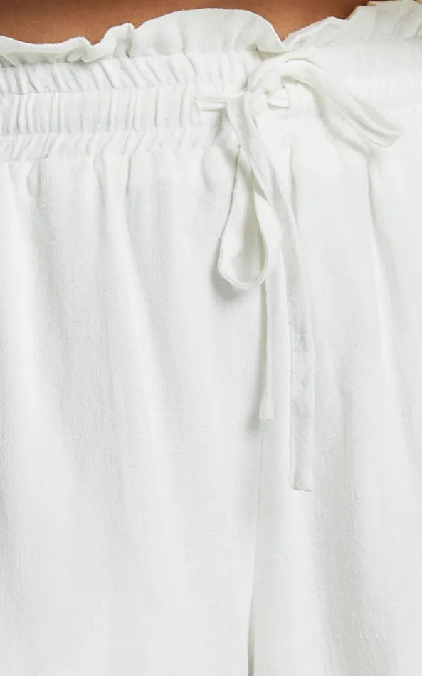 Showpo Mavi Shorts 8211 Drawstring Paper Bag Relaxed Linen Look Shorts In White Women Shorts