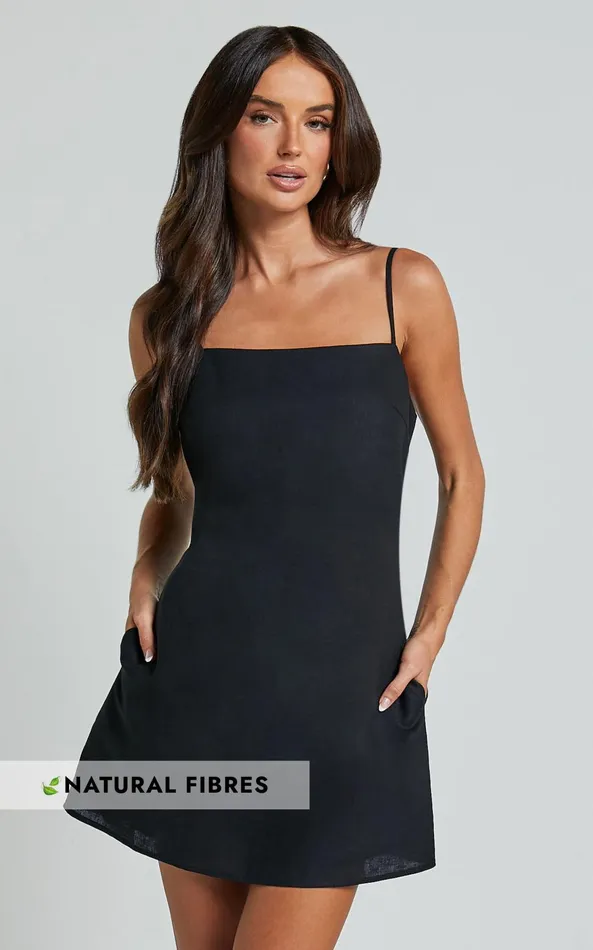 Showpo Mavie Mini Dress 8211 Linen Strappy Shift Dress In Black Women Dresses Showpo Mavie Mini Dress 8211 Linen Strappy Shift Dress In Black Women Dresses