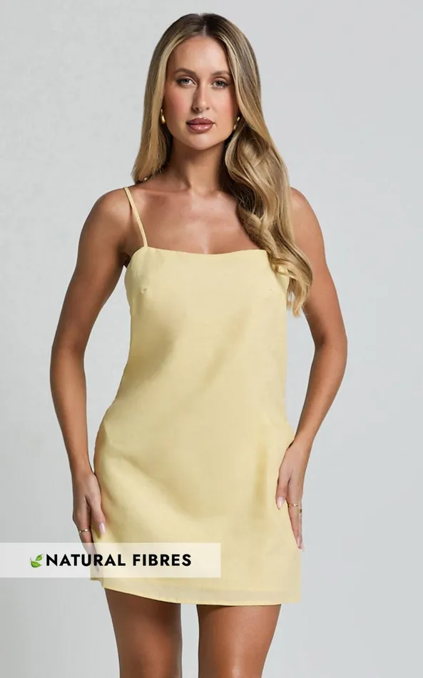 Showpo Mavie Mini Dress 8211 Linen Strappy Shift Dress In Lemon Women Dresses Showpo Mavie Mini Dress 8211 Linen Strappy Shift Dress In Lemon Women Dresses