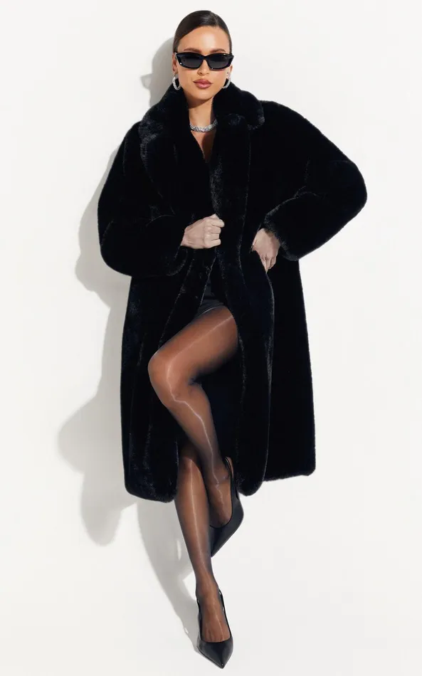 Showpo Maxwell Coat 8211 Long Line Faux Fur Coat In Black Women Jackets and Coats