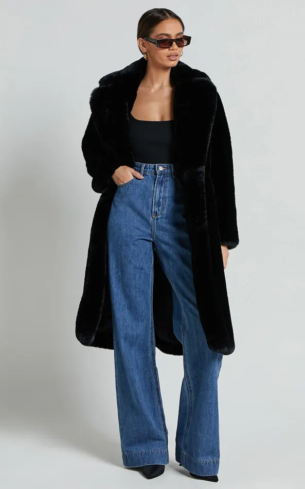 Showpo Maxwell Coat 8211 Long Line Faux Fur Coat In Black Women Jackets and Coats