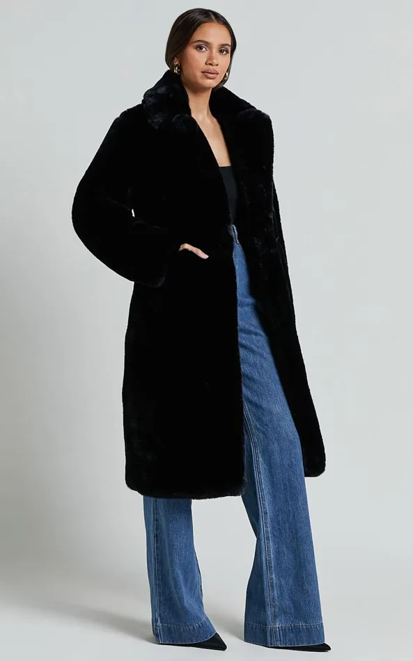 Showpo Maxwell Coat 8211 Long Line Faux Fur Coat In Black Women Jackets and Coats