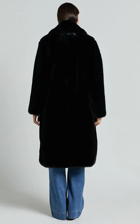 Showpo Maxwell Coat 8211 Long Line Faux Fur Coat In Black Women Jackets and Coats