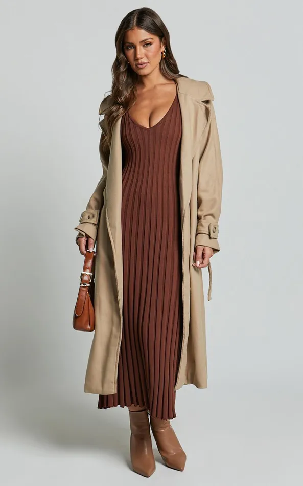 Showpo Maya Midi Knit Dress 8211 Sleeveless V Neck Knited Dress In Dark Chocolate Women Dresses