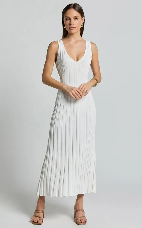 Showpo Maya Midi Knit Dress 8211 Sleeveless V Neck Knited Dress In White Women Dresses Showpo Maya Midi Knit Dress 8211 Sleeveless V Neck Knited Dress In White Women Dresses