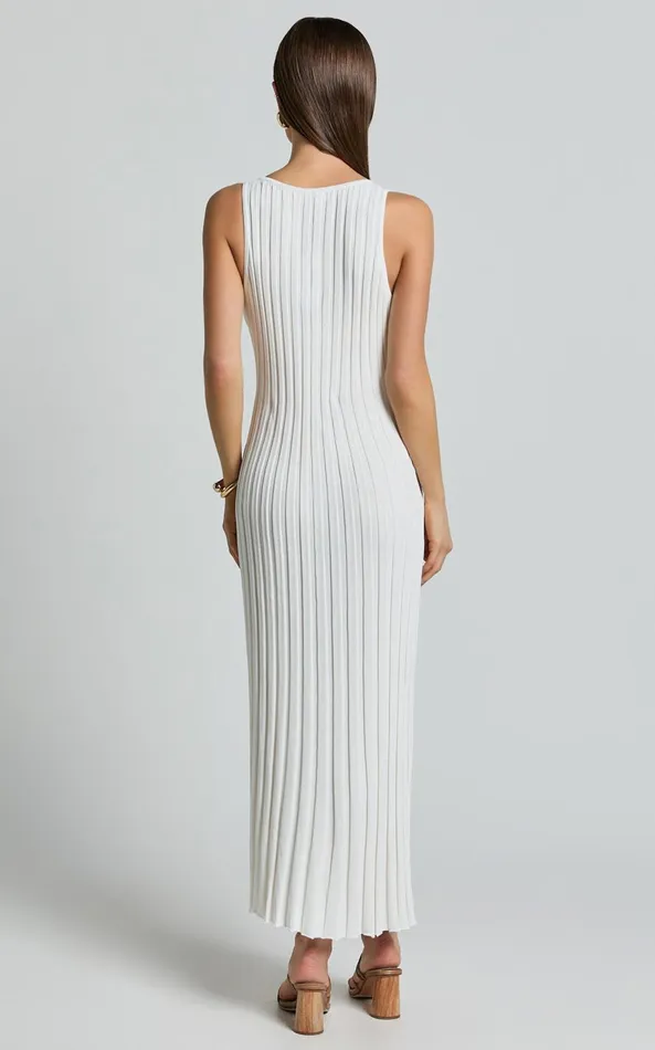 Showpo Maya Midi Knit Dress 8211 Sleeveless V Neck Knited Dress In White Women Dresses