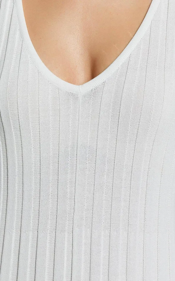 Showpo Maya Midi Knit Dress 8211 Sleeveless V Neck Knited Dress In White Women Dresses