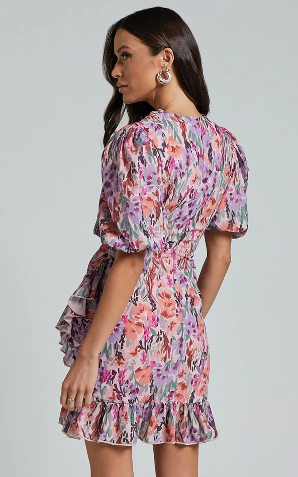 Showpo Mayslie Mini Dress 8211 Puff Sleeve Drape Dress In Monet Floral Women Dresses