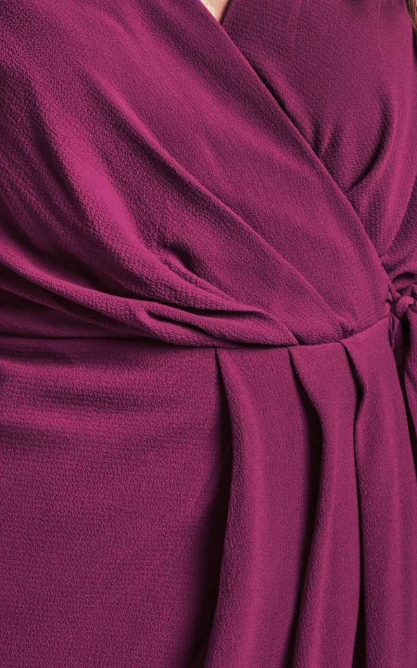 Showpo Meagan Midi Dress 8211 V Neck Flutter Sleeve Pleated Detail Wrap In Aubergine Women Dresses