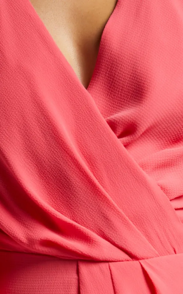 Showpo Meagan Midi Dress 8211 V Neck Flutter Sleeve Pleated Detail Wrap In Pink Women Dresses