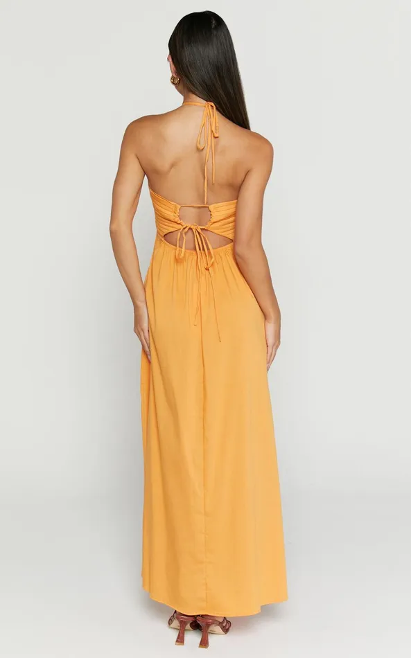 Showpo Meghan Midi Dress 8211 Pleat Detail Drop Waist Dress In Orange Women Dresses