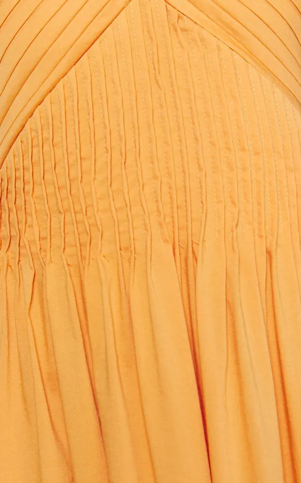 Showpo Meghan Midi Dress 8211 Pleat Detail Drop Waist Dress In Orange Women Dresses
