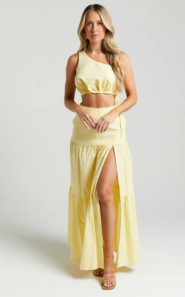Showpo Meghan Two Piece Set 8211 One Shoulder Crop Top And Midi Skirt Set In Butter Women Curve Clothes Showpo Meghan Two Piece Set 8211 One Shoulder Crop Top And Midi Skirt Set In Butter Women Curve Clothes