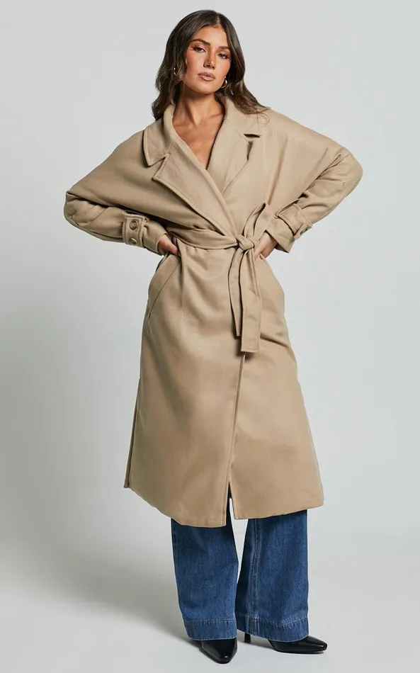 Showpo Mella Coat 8211 Belted Longline Coat In Camel Women Jackets and Coats