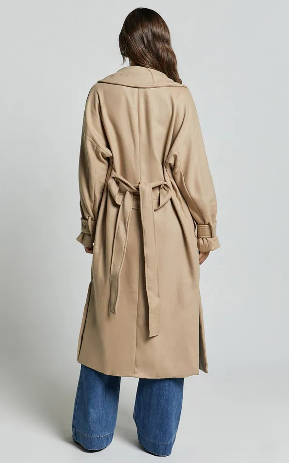 Showpo Mella Coat 8211 Belted Longline Coat In Camel Women Jackets and Coats