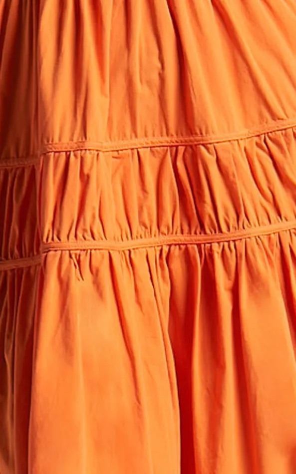 Showpo Mellie Midi Dress 8211 Puff Sleeve Plunge Tiered Dress In Orange Women Dresses